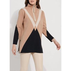 Lyssé  Luxury Paloma Quarter Zip Pullover Argyle Knit Colorblock XS Spring Layer